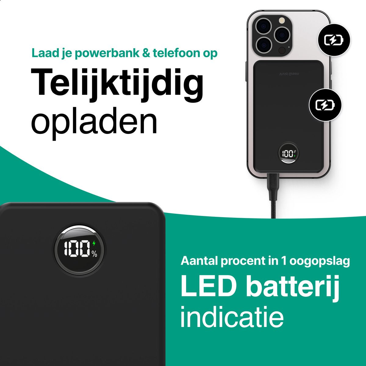 Draadloze Powerbank 10.000 mAh zwart