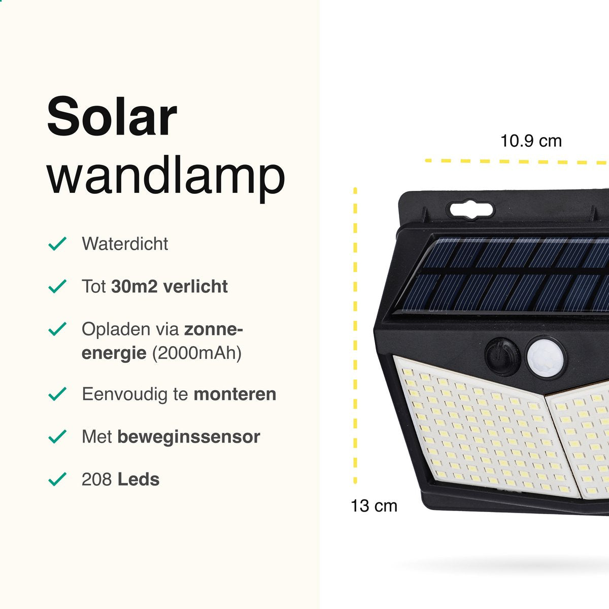 Solar buitenlamp met bewegingssensor 208 LED