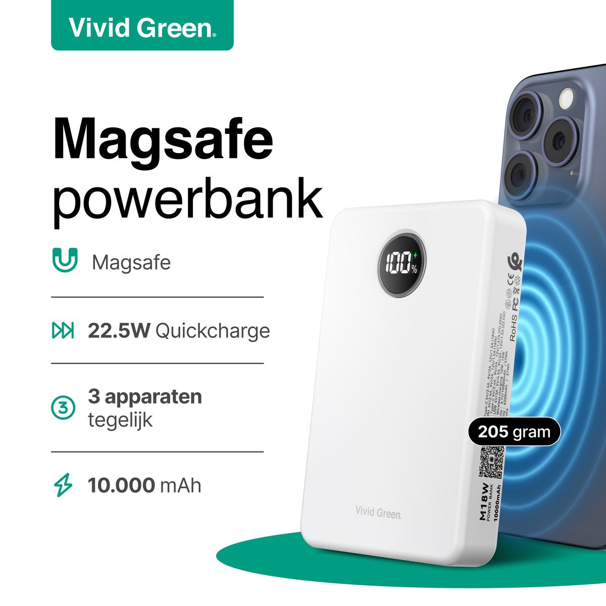 Draadloze Powerbank 10.000 mAh wit