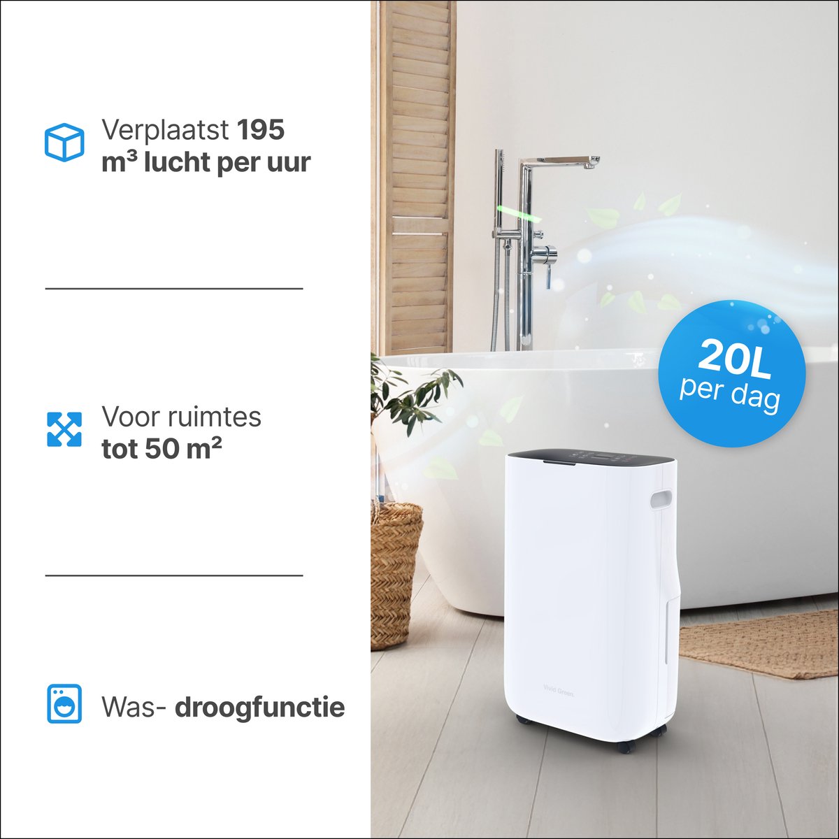 Luchtontvochtiger en Luchtreiniger 20L wit