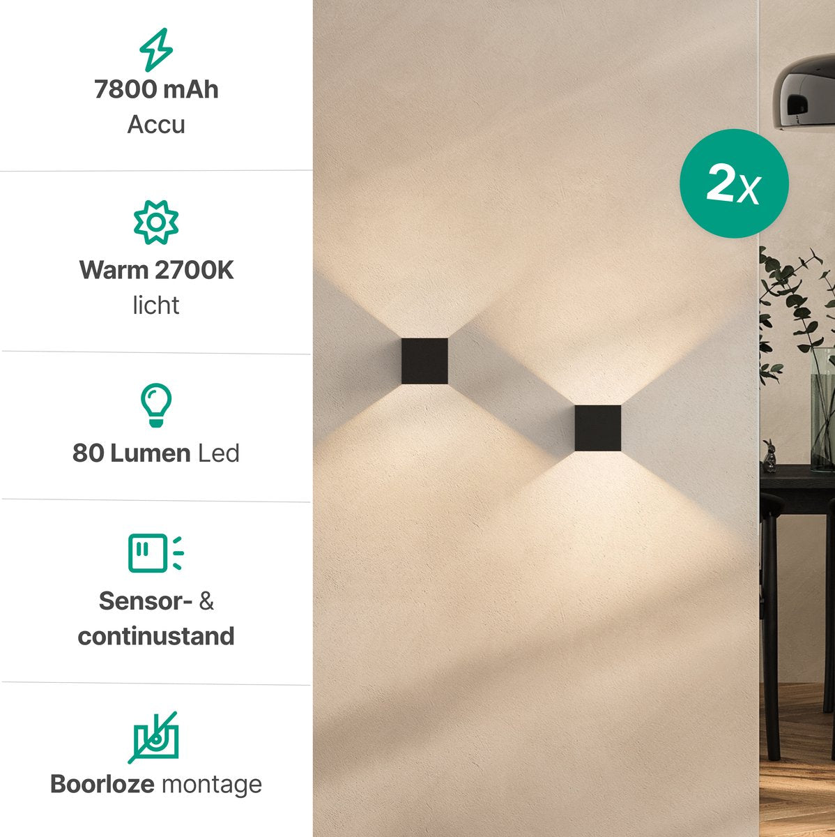 Wandlamp Oplaadbaar 2 pack