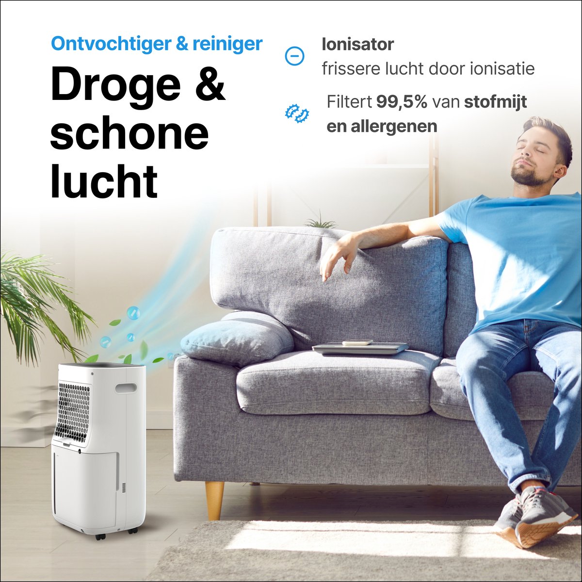 Luchtontvochtiger en Luchtreiniger 20L wit