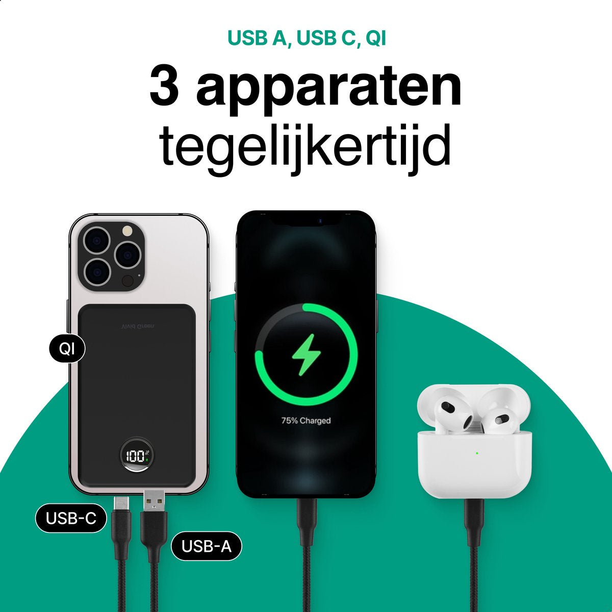 Draadloze Powerbank 10.000 mAh zwart