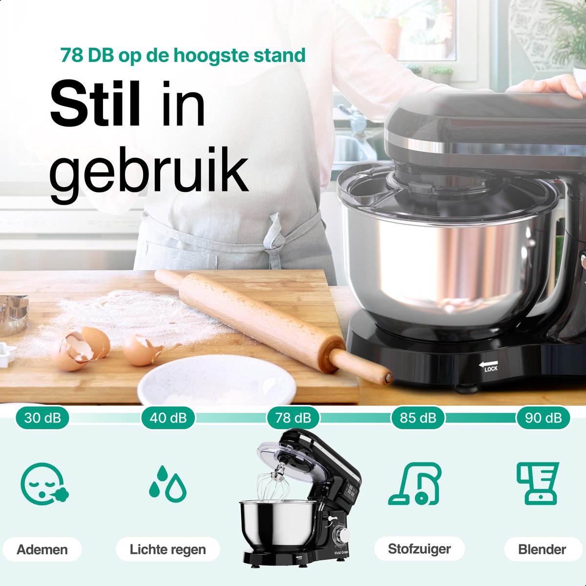 Vivid Green Keukenmachine met Display Zwart