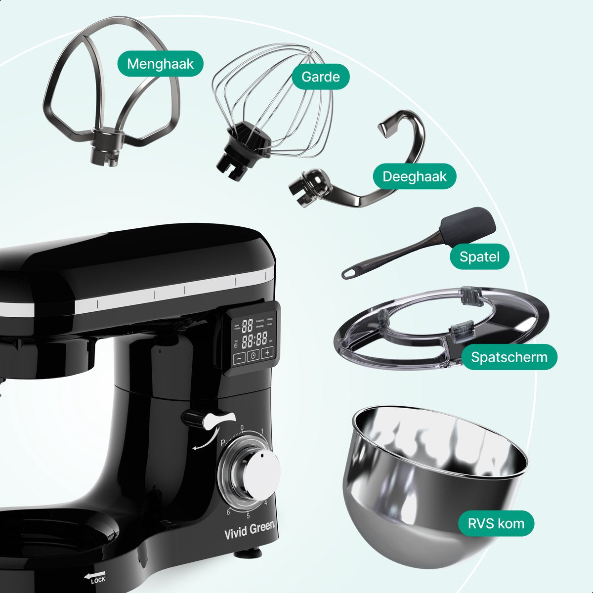Vivid Green Keukenmachine met Display Zwart