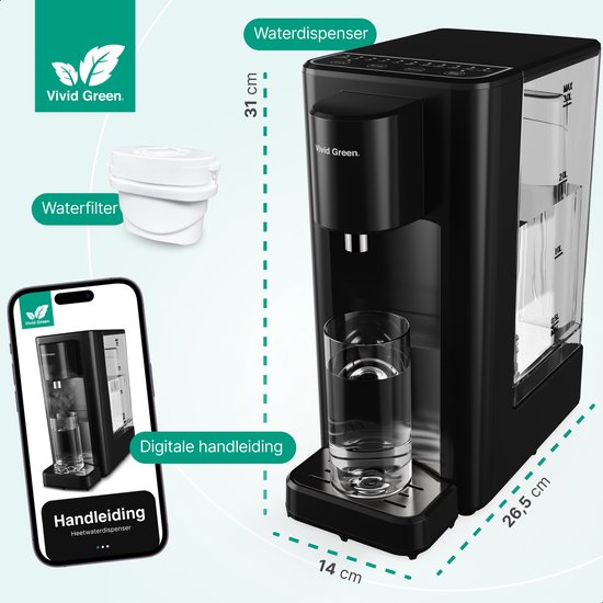 Vivid Green Heetwaterdispenser Zwart