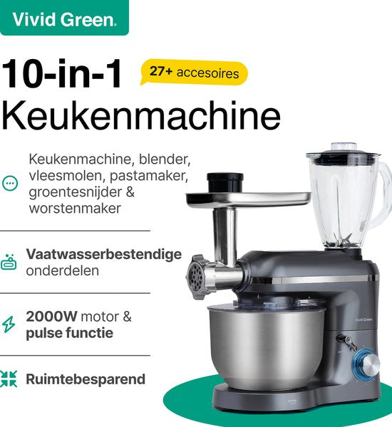 Vivid Green Keukenmachine Multifunctioneel Grijs