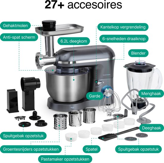 Vivid Green Keukenmachine Multifunctioneel Grijs