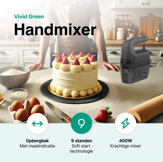 Vivid Green Handmixer Zwart