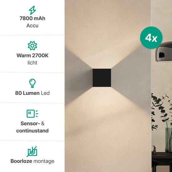 Vivid Green Wandlamp Oplaadbaar 4 Pack