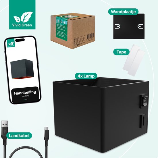 Vivid Green Wandlamp Oplaadbaar 4 Pack