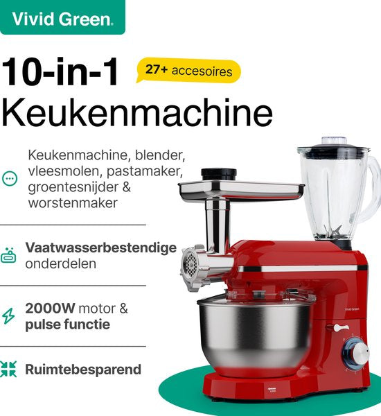 Vivid Green Keukenmachine Multifunctioneel Rood