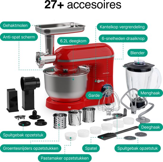 Vivid Green Keukenmachine Multifunctioneel Rood