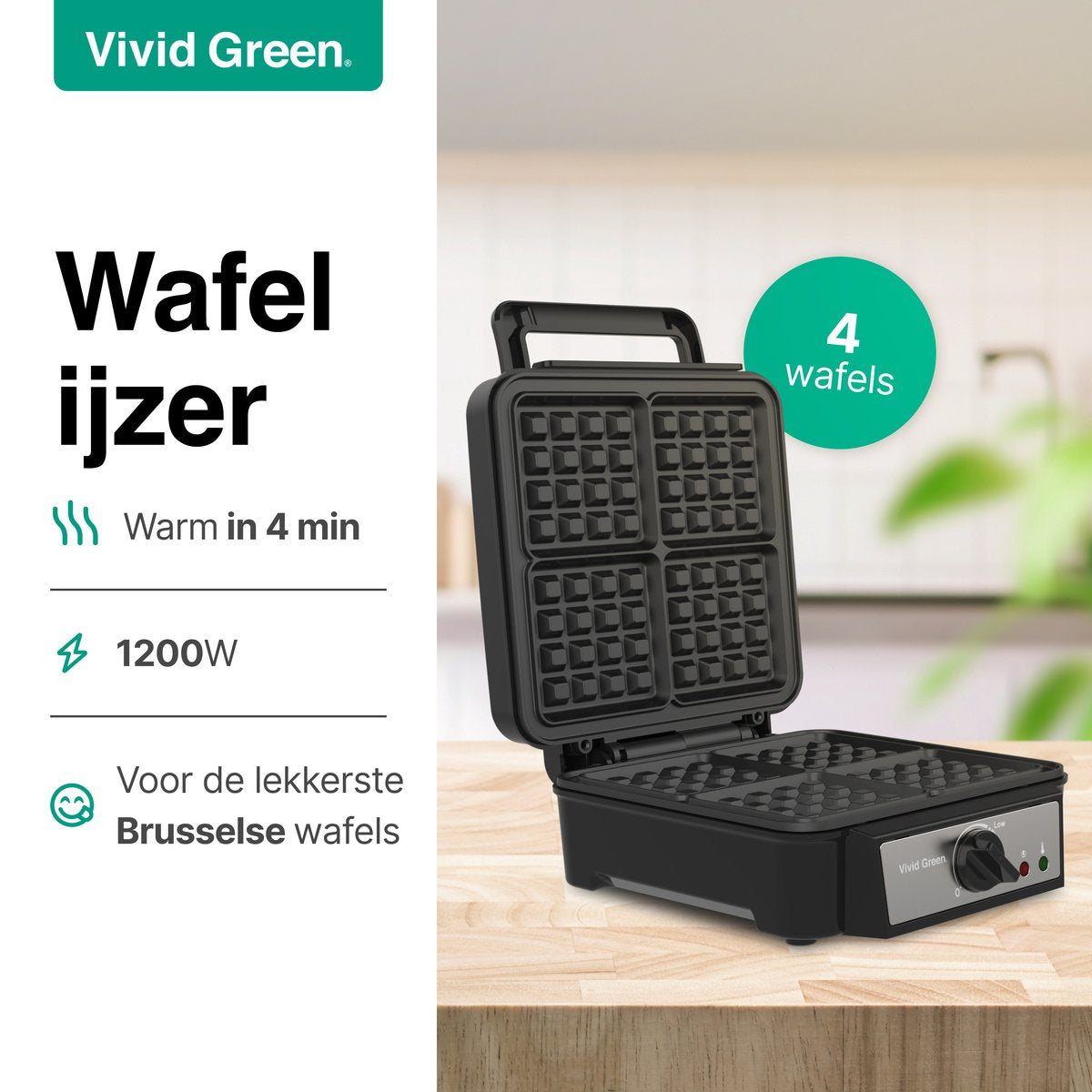 Wafelijzer voor 4 Wafels