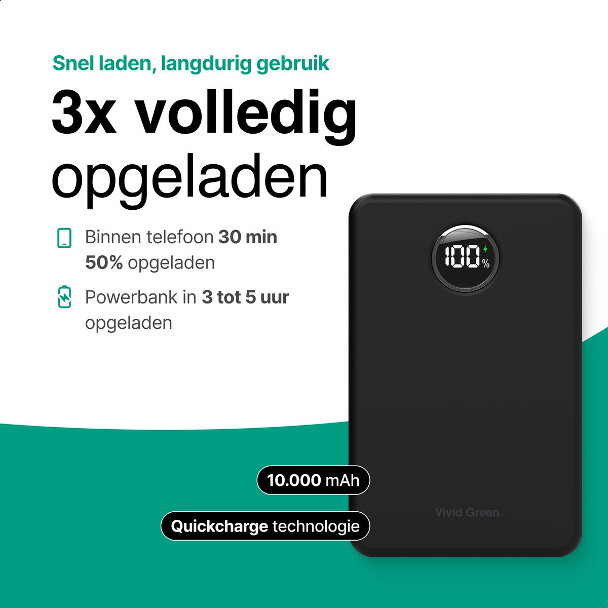 Draadloze Powerbank 10.000 mAh zwart