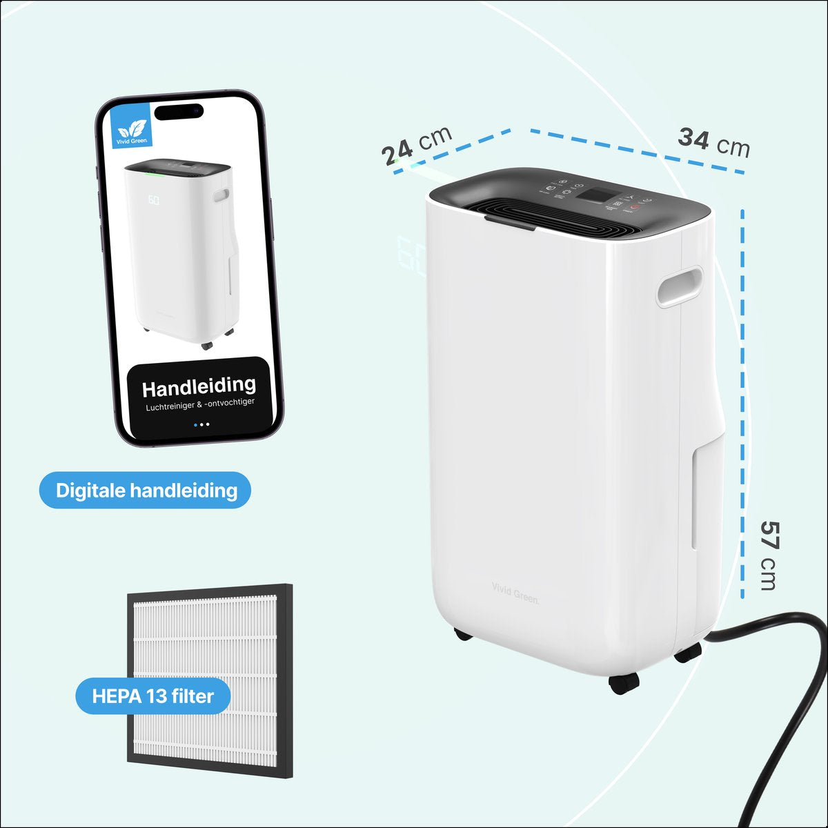 Luchtontvochtiger en Luchtreiniger 25L wit