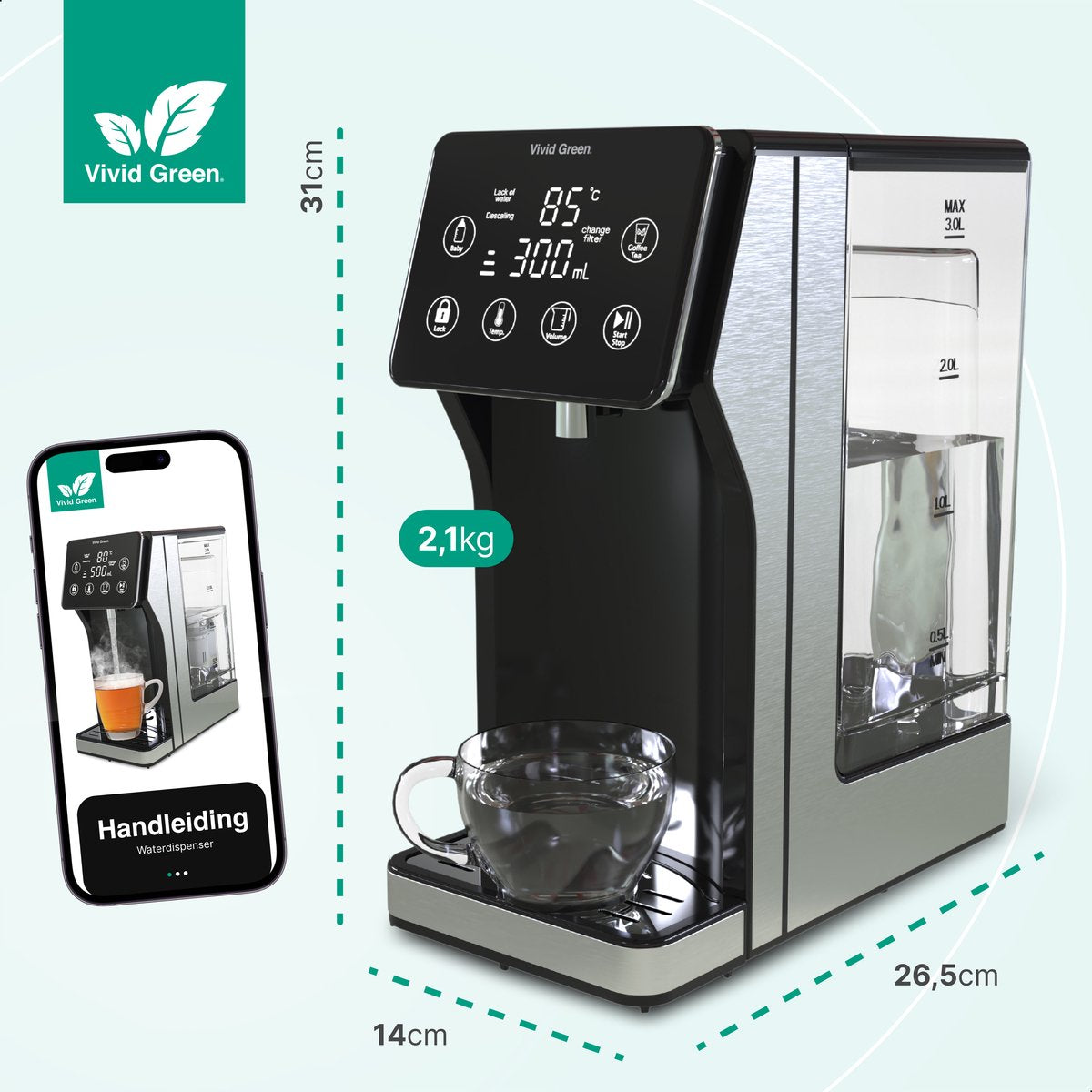 Vivid Green Heetwaterdispenser 3L