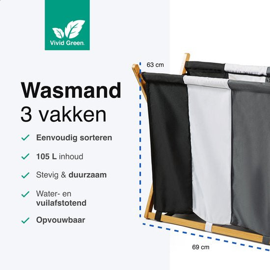 Vivid Green Wasmand met 3 vakken