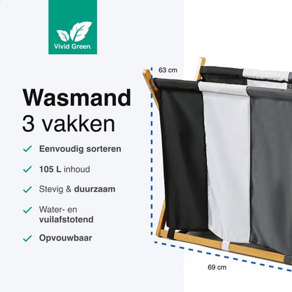Vivid Green Wasmand met 3 vakken