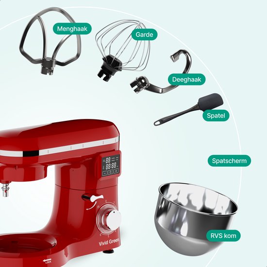 Vivid Green Keukenmachine met Display Rood