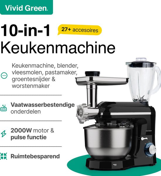 Vivid Green Multifunctionele Keukenmachine Zwart