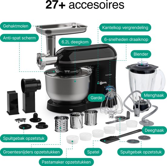 Vivid Green Multifunctionele Keukenmachine Zwart